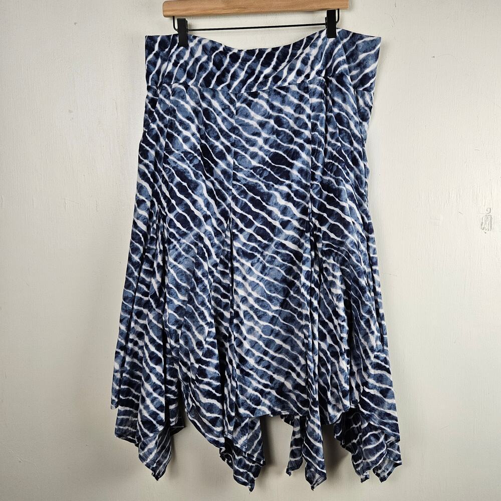 Chico's Tie Dye Ikat Handkerchief Midi Skirt 3 XL 16 Blue White‎